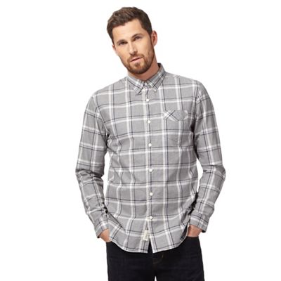 Big and tall grey check print button-down shirt